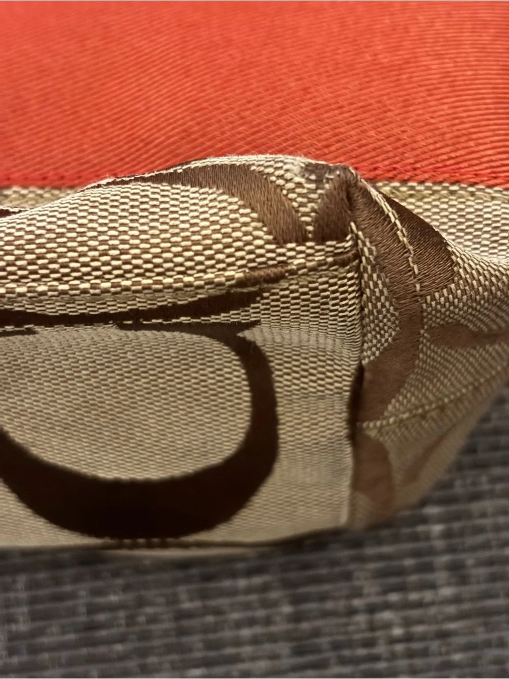 Coach Signature Stripe Tote 10124 Classic Brown Tan Orange